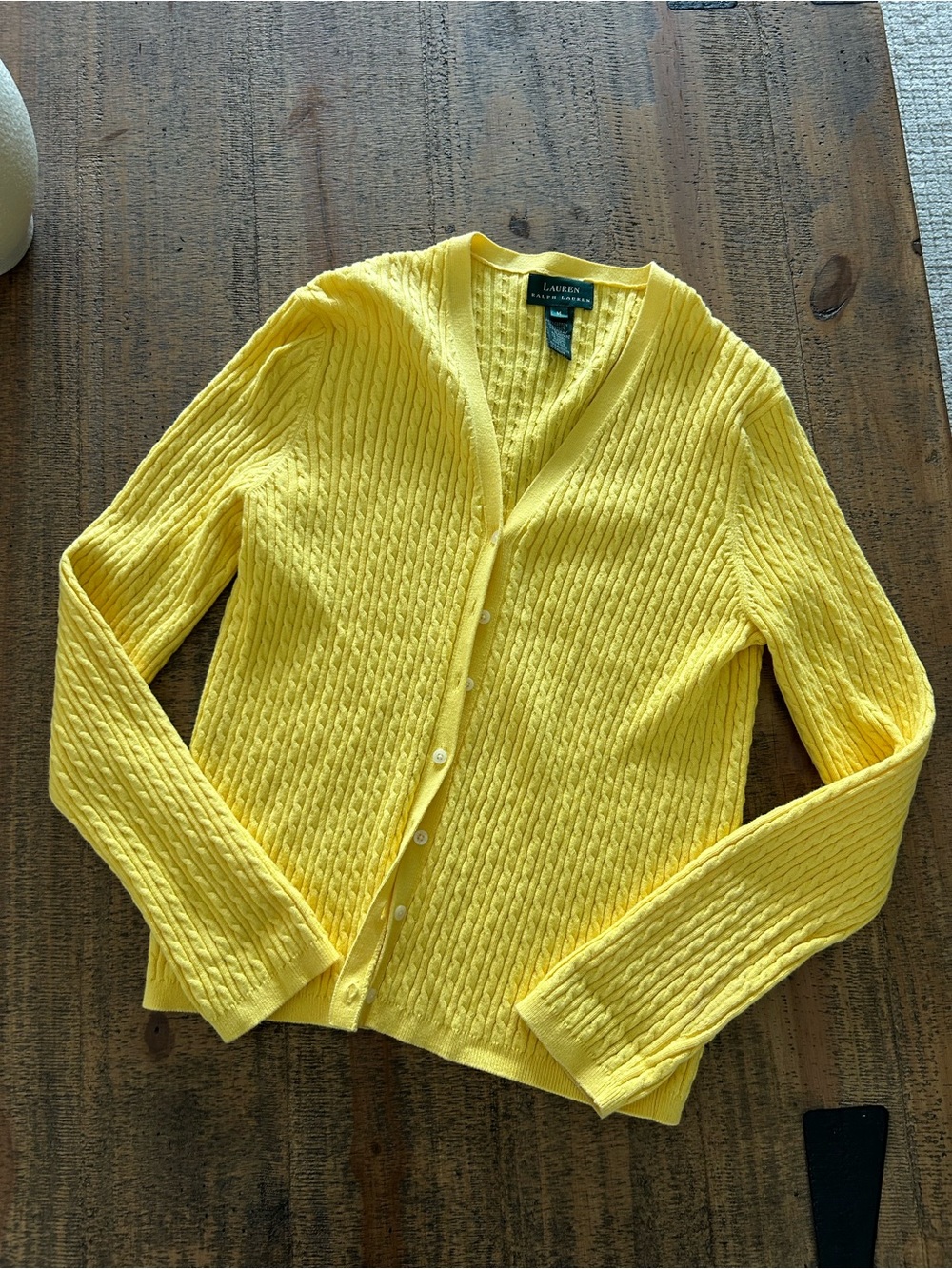 Lauren Ralph Lauren Yellow Cable-Knit V-Neck Cardigan